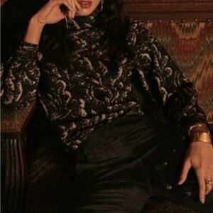 Anthropologie Beatriz Mock-Neck Sweater Black Lurex Combo Women’s M.